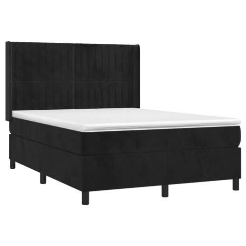 Krevet s oprugama i madracem crni 140x200 cm baršunasti - Crna 140 x 200 cm Okomite pruge Cijena