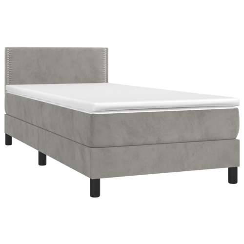 Krevet box spring s madracem LED svjetlosivi 100x200 cm baršun - Svjetlosiva 100 x 200 cm Obično s čavlima Cijena