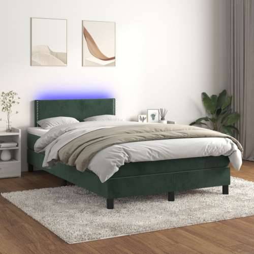 Krevet box spring s madracem LED tamnozeleni 120x200 cm baršun - Tamnozelena 120 x 200 cm Obično s čavlima Cijena