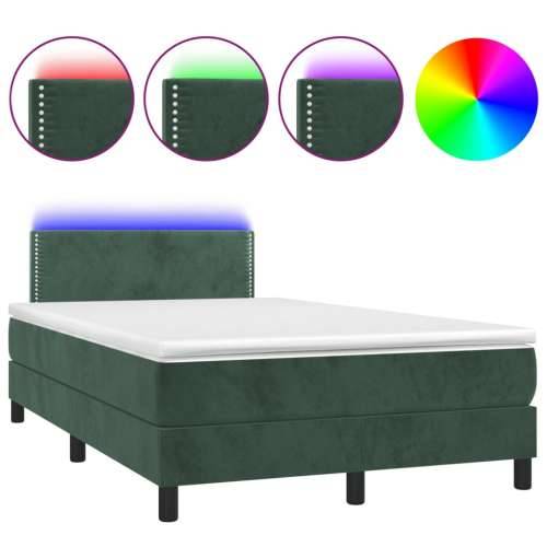 Krevet box spring s madracem LED tamnozeleni 120x200 cm baršun - Tamnozelena 120 x 200 cm Obično s čavlima Cijena