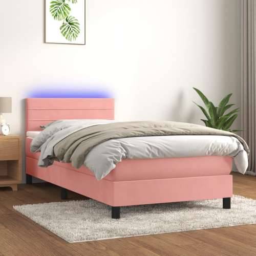Krevet box spring s madracem LED ružičasti 100x200cm baršunasti - Ružičasta 100 x 200 cm vodoravne pruge Cijena