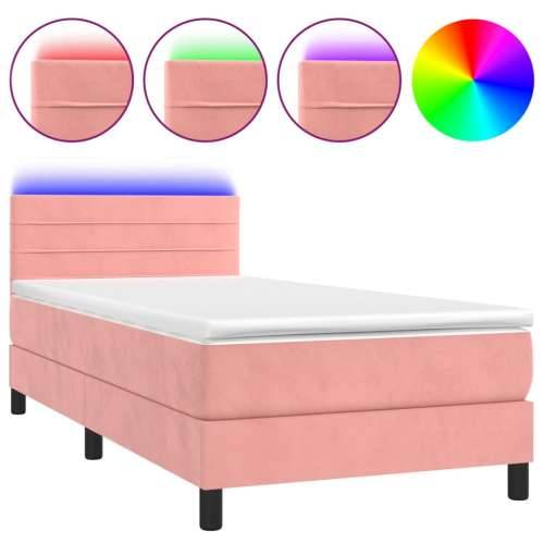 Krevet box spring s madracem LED ružičasti 100x200cm baršunasti - Ružičasta 100 x 200 cm vodoravne pruge Cijena