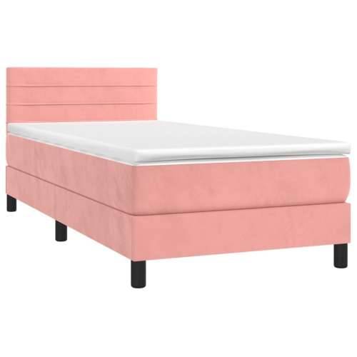Krevet box spring s madracem LED ružičasti 100x200cm baršunasti - Ružičasta 100 x 200 cm vodoravne pruge Cijena