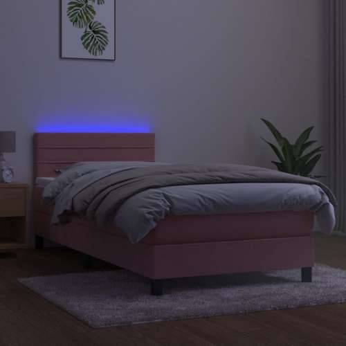 Krevet box spring s madracem LED ružičasti 100x200cm baršunasti - Ružičasta 100 x 200 cm vodoravne pruge Cijena
