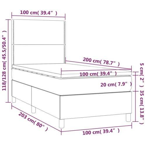 Krevet box spring s madracem LED smeđesivi 100x200 cm tkanina Cijena