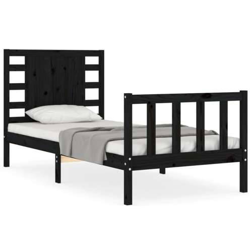 Okvir kreveta s uzglavljem crni jednokrevetni masivno drvo - Crna 75 x 190 cm Cijena