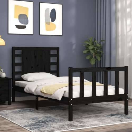 Okvir kreveta s uzglavljem crni jednokrevetni masivno drvo - Crna 75 x 190 cm Cijena