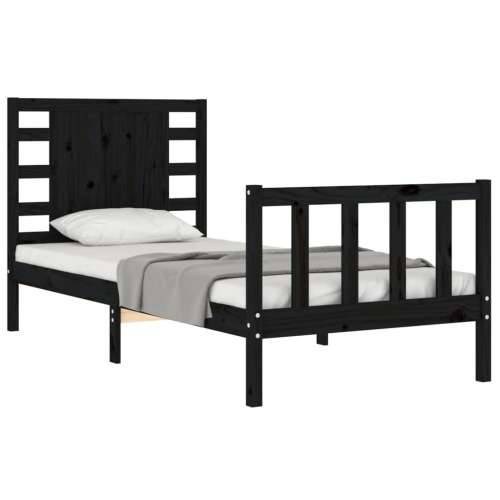 Okvir kreveta s uzglavljem crni jednokrevetni masivno drvo - Crna 75 x 190 cm Cijena