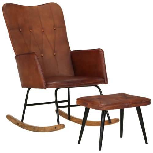 Stolica za ljuljanje s osloncem za noge smeđa od prave kože Cijena