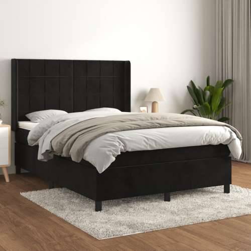Krevet s oprugama i madracem crni 140 x 190 cm baršunasti - Crna 140 x 190 cm Blok s kvadratima Cijena