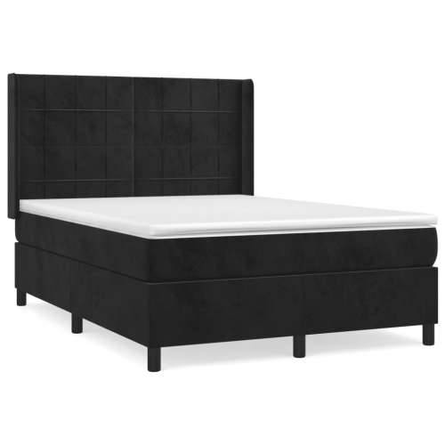 Krevet s oprugama i madracem crni 140 x 190 cm baršunasti - Crna 140 x 190 cm Blok s kvadratima Cijena