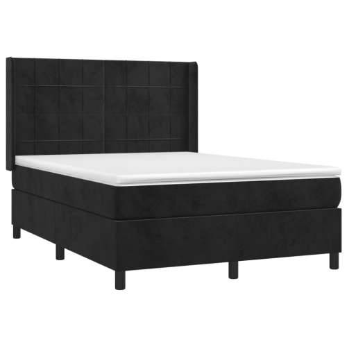 Krevet s oprugama i madracem crni 140 x 190 cm baršunasti - Crna 140 x 190 cm Blok s kvadratima Cijena