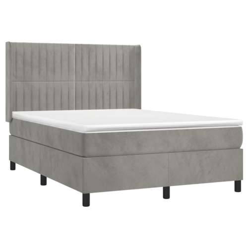 Krevet s oprugama i madracem svjetlosivi 140x190 cm baršunasti - Svjetlosiva 140 x 190 cm Okomite pruge Cijena