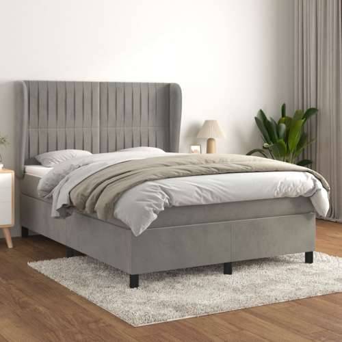 Krevet s oprugama i madracem svjetlosivi 140x190 cm baršunasti - Svjetlosiva 140 x 190 cm Okomite pruge Cijena