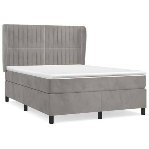Krevet s oprugama i madracem svjetlosivi 140x190 cm baršunasti - Svjetlosiva 140 x 190 cm Okomite pruge Cijena