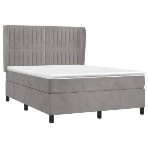 Krevet s oprugama i madracem svjetlosivi 140x190 cm baršunasti - Svjetlosiva 140 x 190 cm Okomite pruge Cijena