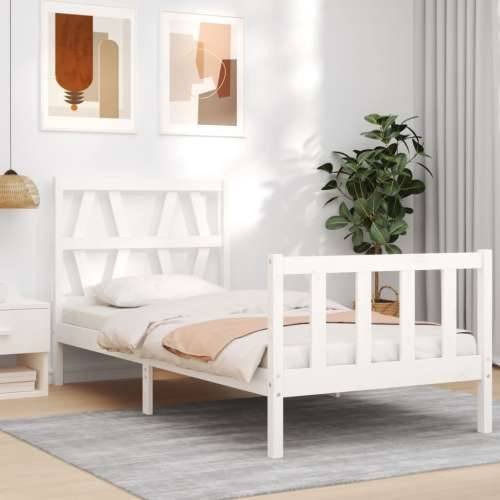 Okvir kreveta s uzglavljem bijeli za jednu osobu masivno drvo - Bijela 90 x 190 cm Cijena