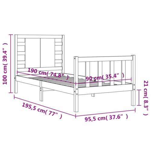 Okvir kreveta s uzglavljem za jednu osobu od masivnog drva - Prirodna 90 x 190 cm Cijena
