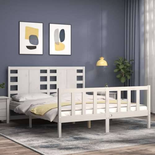 Okvir kreveta s uzglavljem bijeli bračni od masivnog drva - Bijela 150 x 200 cm Cijena