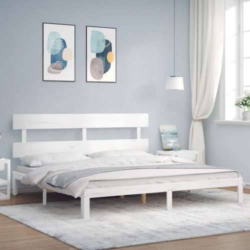 Okvir kreveta s uzglavljem bijeli bračni od masivnog drva - Bijela 180 x 200 cm s uzglavljem Cijena