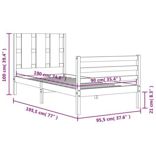 Okvir kreveta s uzglavljem za jednu osobu od masivnog drva - Prirodna 90 x 190 cm Cijena