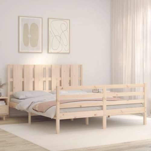 Okvir kreveta s uzglavljem veliki bračni od masivnog drva - Prirodna 150 x 200 cm Cijena
