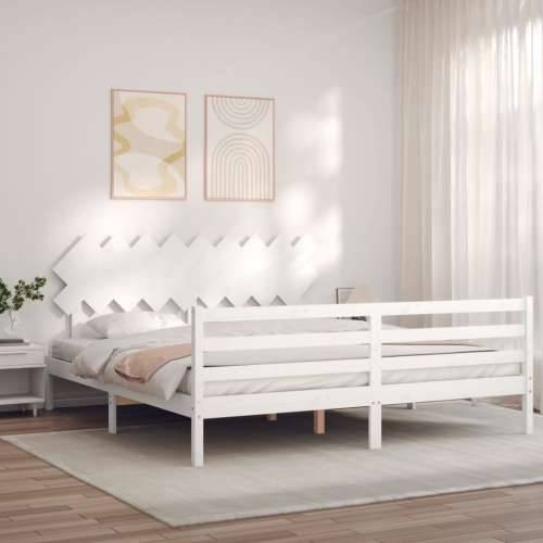 Okvir kreveta s uzglavljem bijeli bračni od masivnog drva - Bijela 180 x 200 cm Cijena