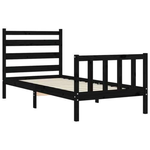 Okvir kreveta s uzglavljem crni jednokrevetni masivno drvo - Crna 75 x 190 cm Cijena