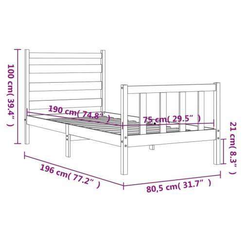 Okvir kreveta s uzglavljem crni jednokrevetni masivno drvo - Crna 75 x 190 cm Cijena