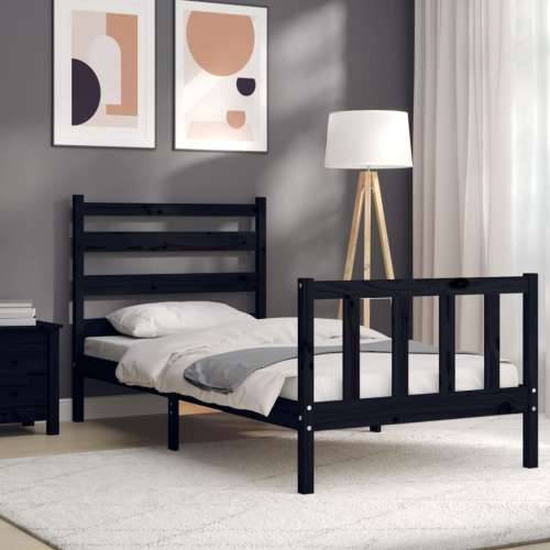 Okvir za krevet s uzglavljem crna 100x200 cm od masivnog drva - Crna 100 x 200 cm Cijena