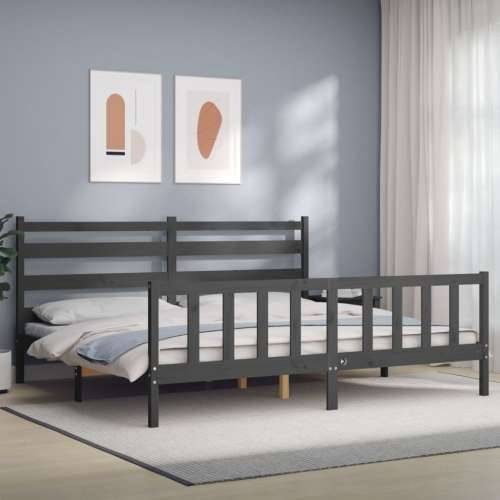 Okvir za krevet s uzglavljem sivi 200 x 200 cm od masivnog drva - Siva 200 x 200 cm Cijena