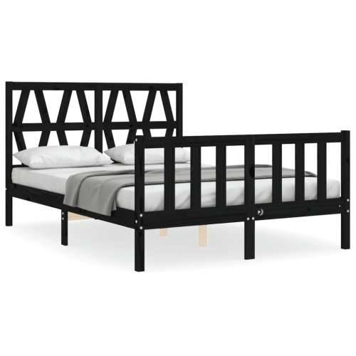 Okvir kreveta s uzglavljem crni 140 x 190 cm od masivnog drva - Crna 140 x 190 cm Cijena