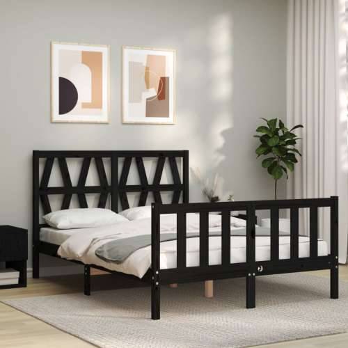 Okvir kreveta s uzglavljem crni 140 x 190 cm od masivnog drva - Crna 140 x 190 cm Cijena