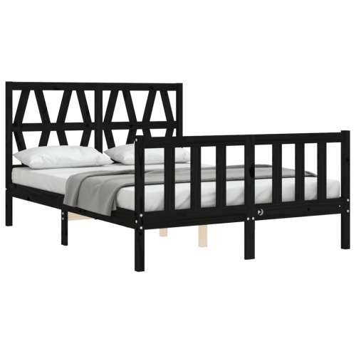 Okvir kreveta s uzglavljem crni 140 x 190 cm od masivnog drva - Crna 140 x 190 cm Cijena