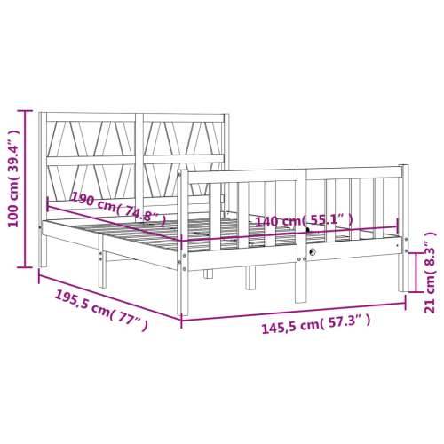 Okvir kreveta s uzglavljem crni 140 x 190 cm od masivnog drva - Crna 140 x 190 cm Cijena