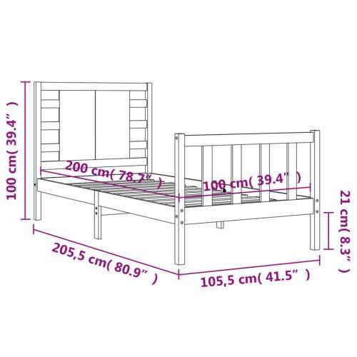 Okvir za krevet s uzglavljem crna 100x200 cm od masivnog drva - Crna 100 x 200 cm Cijena