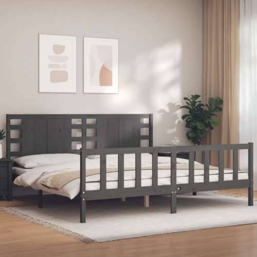 Okvir za krevet s uzglavljem sivi 200 x 200 cm od masivnog drva - Siva 200 x 200 cm Cijena