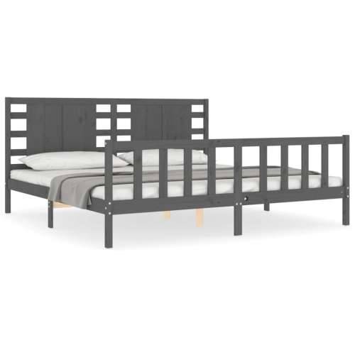 Okvir za krevet s uzglavljem sivi 200 x 200 cm od masivnog drva - Siva 200 x 200 cm Cijena