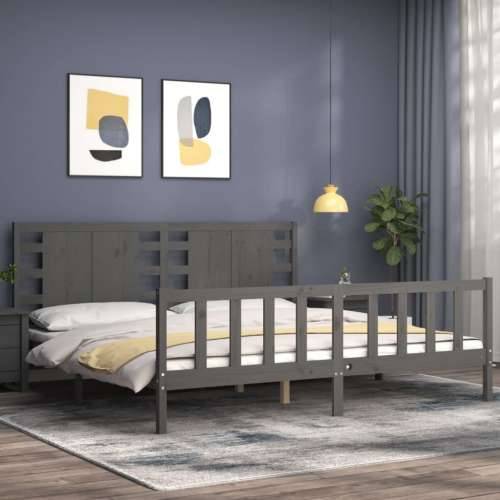 Okvir za krevet s uzglavljem sivi 200 x 200 cm od masivnog drva - Siva 200 x 200 cm Cijena