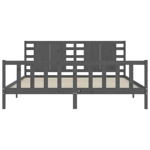 Okvir za krevet s uzglavljem sivi 200 x 200 cm od masivnog drva - Siva 200 x 200 cm Cijena