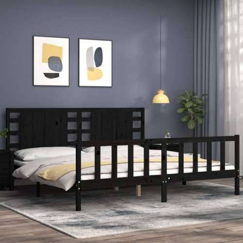 Okvir za krevet s uzglavljem crni 200 x 200 cm od masivnog drva - Crna 200 x 200 cm Cijena