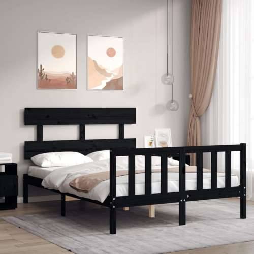 Okvir kreveta s uzglavljem crni 140 x 190 cm od masivnog drva - Crna 140 x 190 cm s uzglavljem i podnožjem Cijena