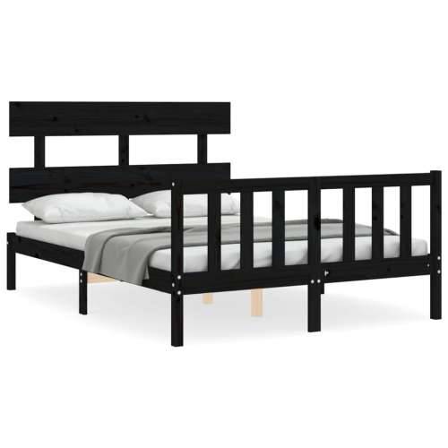 Okvir kreveta s uzglavljem crni 140 x 190 cm od masivnog drva - Crna 140 x 190 cm s uzglavljem i podnožjem Cijena
