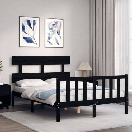 Okvir kreveta s uzglavljem crni 140 x 190 cm od masivnog drva - Crna 140 x 190 cm s uzglavljem i podnožjem Cijena