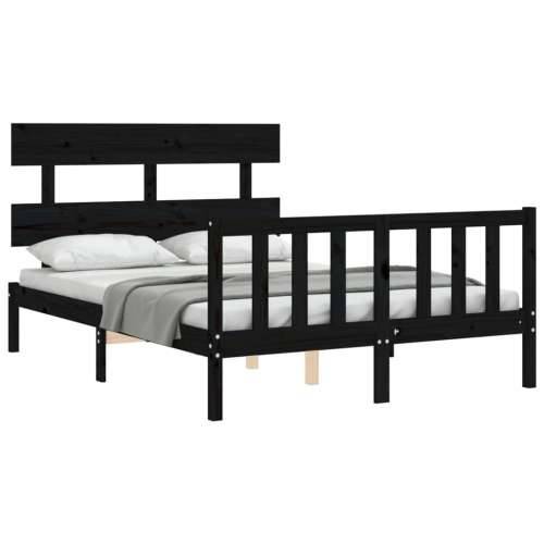 Okvir kreveta s uzglavljem crni 140 x 190 cm od masivnog drva - Crna 140 x 190 cm s uzglavljem i podnožjem Cijena