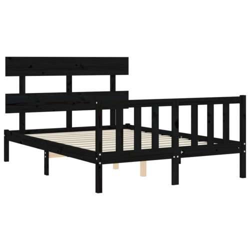 Okvir kreveta s uzglavljem crni 140 x 190 cm od masivnog drva - Crna 140 x 190 cm s uzglavljem i podnožjem Cijena