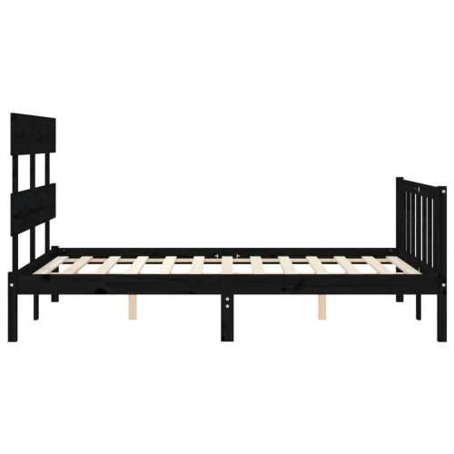 Okvir kreveta s uzglavljem crni 140 x 190 cm od masivnog drva - Crna 140 x 190 cm s uzglavljem i podnožjem Cijena