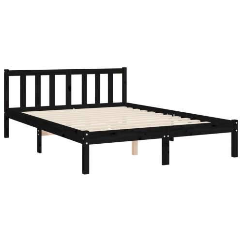 Okvir kreveta s uzglavljem crni 140 x 190 cm od masivnog drva - Crna 140 x 190 cm s uzglavljem i podnožjem Cijena