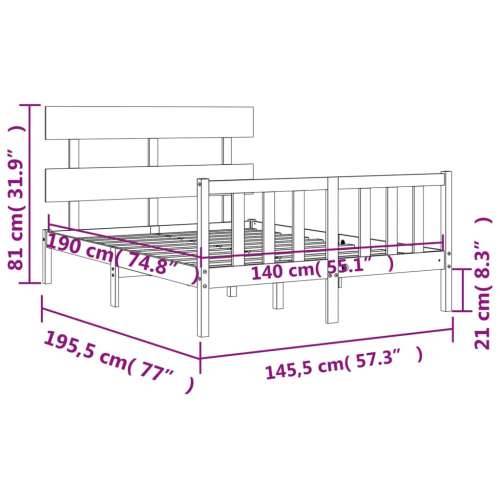 Okvir kreveta s uzglavljem crni 140 x 190 cm od masivnog drva - Crna 140 x 190 cm s uzglavljem i podnožjem Cijena