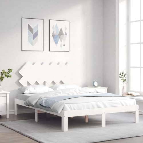 Okvir kreveta s uzglavljem bijeli bračni od masivnog drva - Bijela 135 x 190 cm Cijena